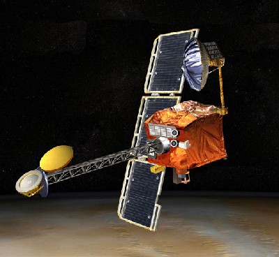 Grafika przedstawiająca wygląd sondy Mars Odyssey (NASA).
